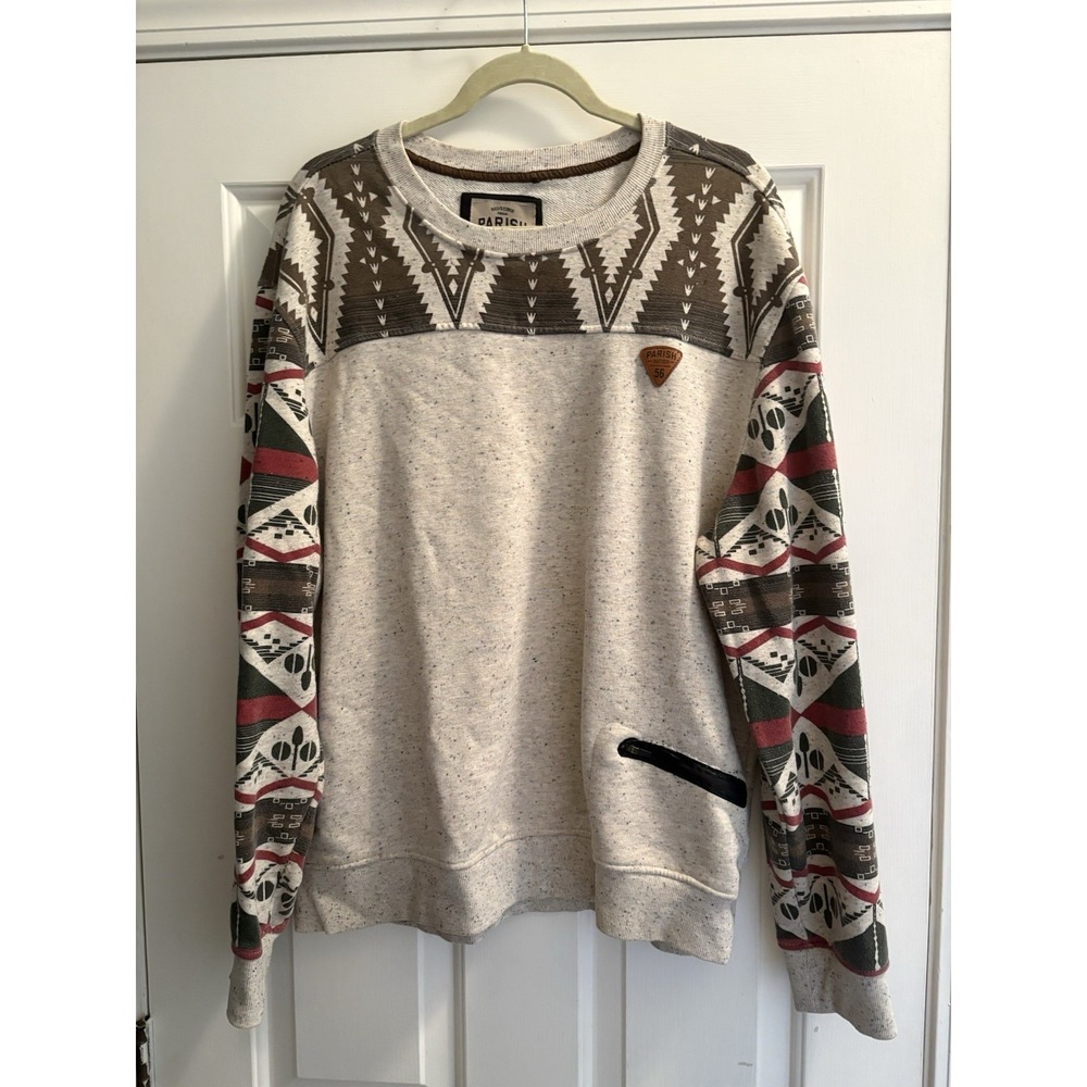 Parish Nation Men 2XL Long Sleeve Sweater Brown Red Aztec Elbow Patches